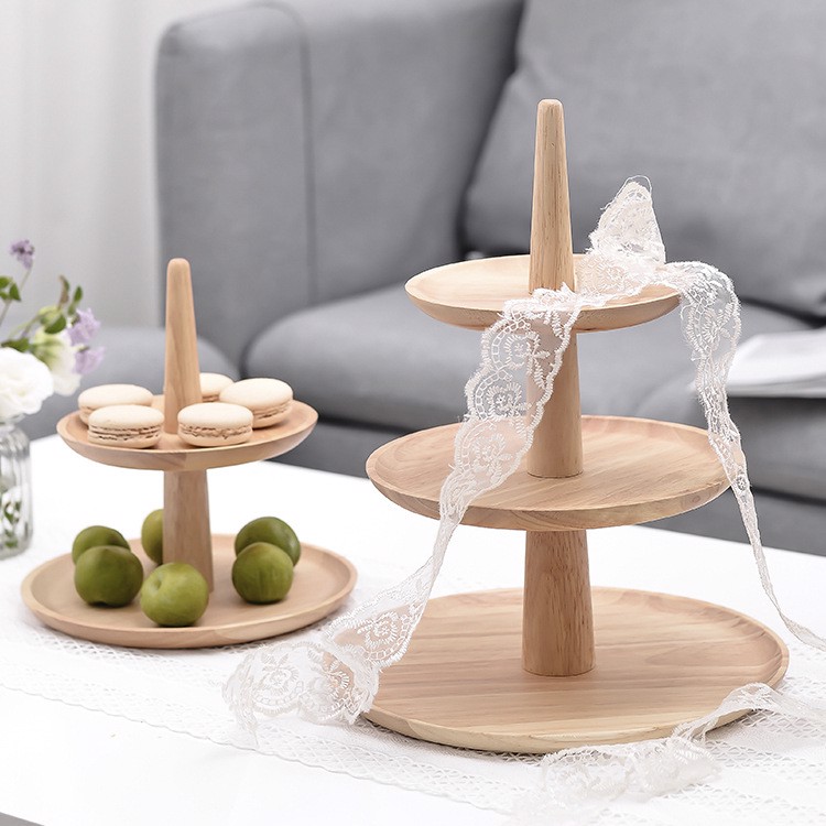 Khay gỗ cao su nhiều tầng decor hoa quả - Kệ đựng bánh cup cake nhập khẩu