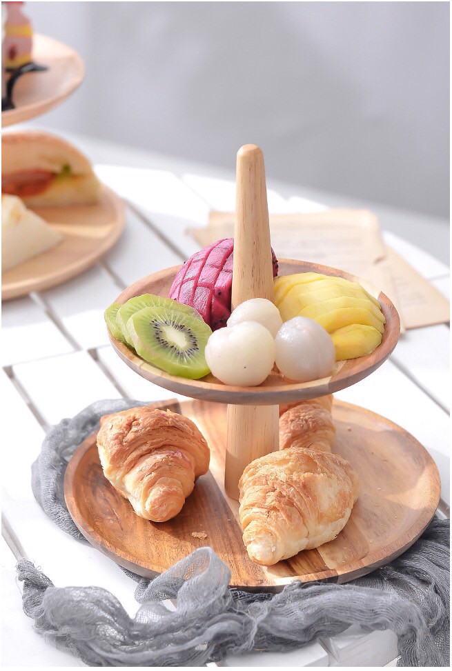 Khay gỗ cao su nhiều tầng decor hoa quả - Kệ đựng bánh cup cake nhập khẩu